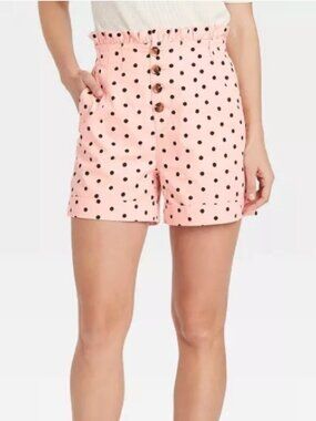Who What Wear Polka Dot High-Waisted Women Shorts in Pink Button Fly